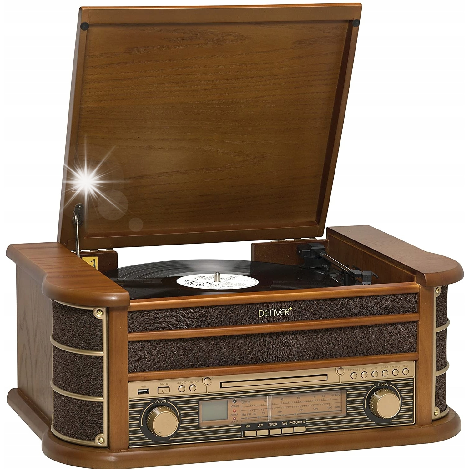 Pick up, Gramofon Denver MCR-50 Retro, 3 viteze, radio FM/AM, USB