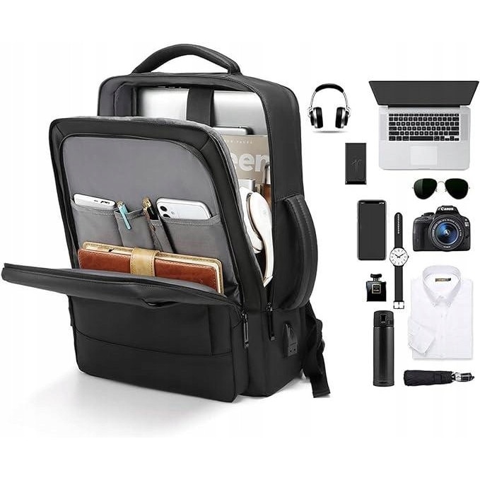 Rucsac waterproof pentru laptop 15,6", negru, cu compartiment dedicat si port USB
