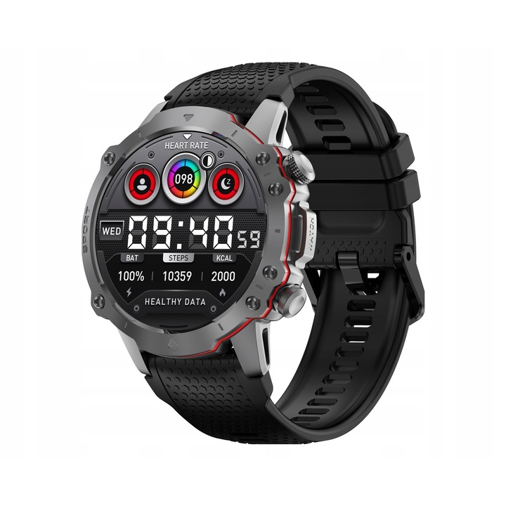 Smartwatch Kiano Sport, 1,51" AMOLED, monitorizare activitate, negru