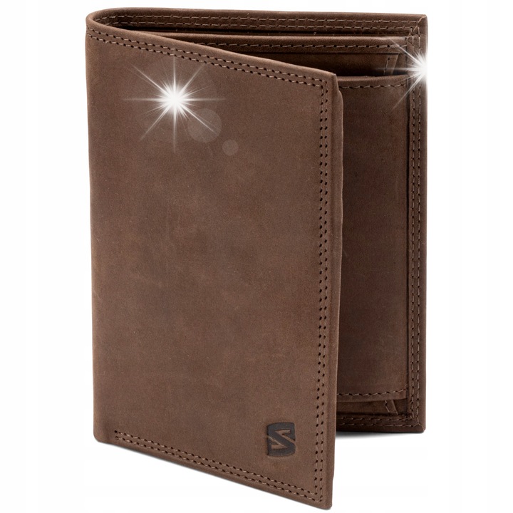 Serasar férfi bőr pénztárca, RFID védelemmel, 12 kártyatartó, 13x9,6x2cm, barna