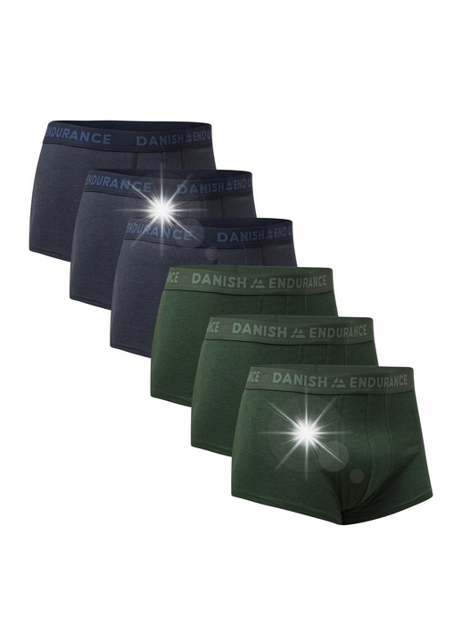 Boxeri scurti barbati Danish Endurance, set de 6, bumbac respirabil, talie joasa, bleumarin/verde