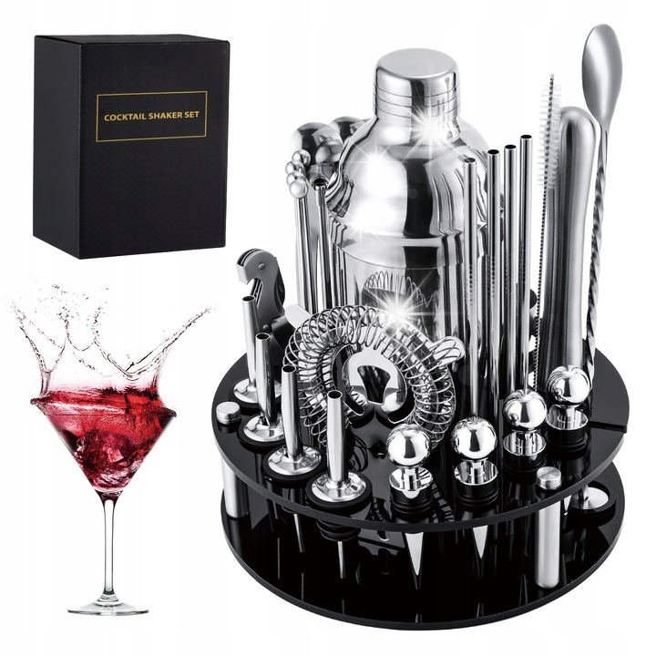 Комплект за барман 30 части с шейкър 750 мл, аксесоари за коктейли, неръждаема стомана, многоцветен