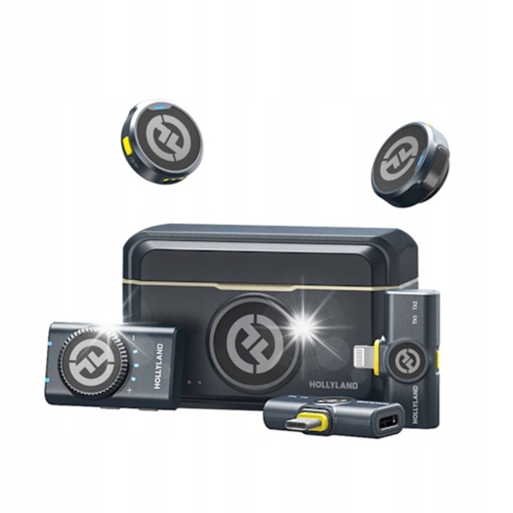 Microfon wireless Lavalier Hollyland Lark M2 Combo, 2 microfoane, negru, 40 ore autonomie