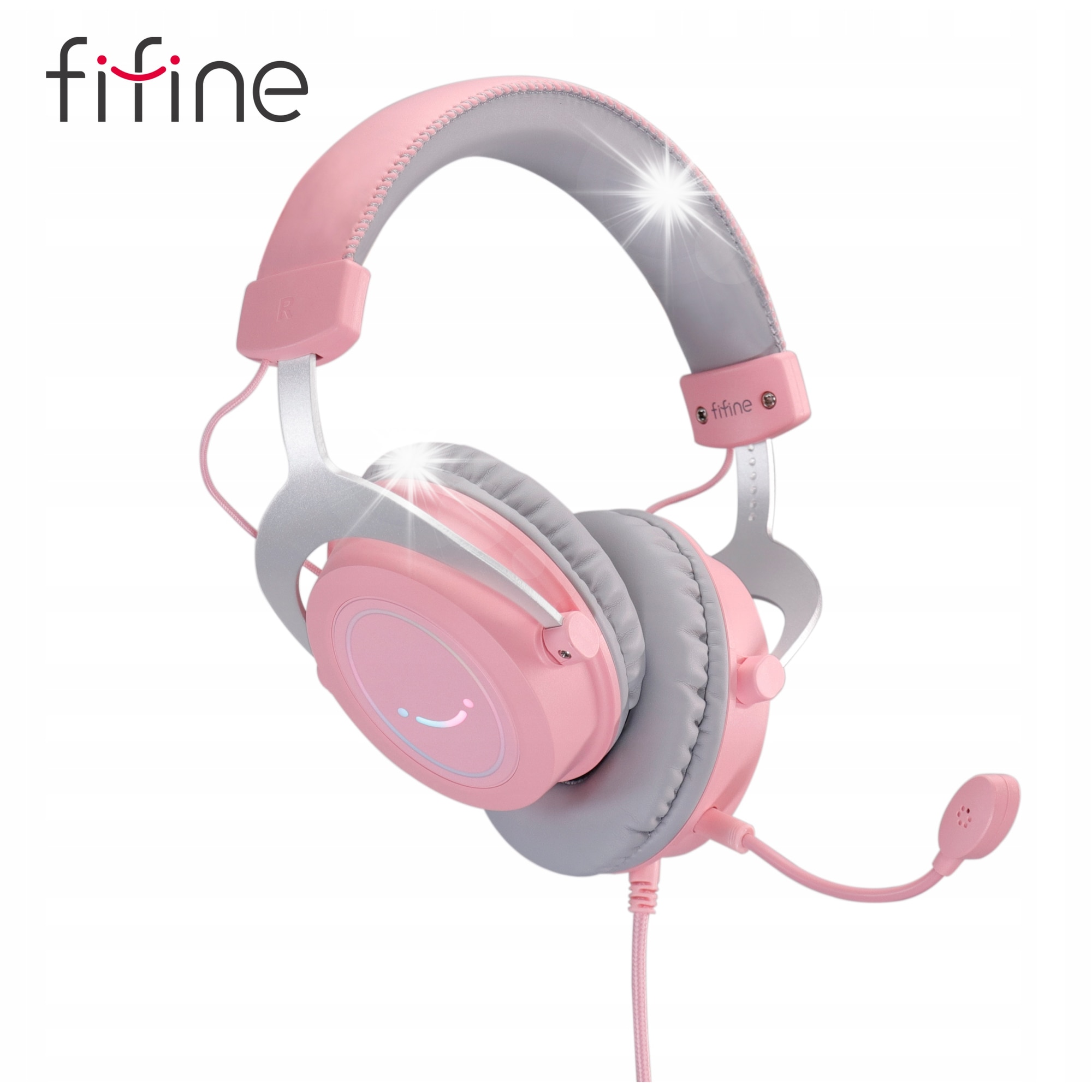 Casti gaming FIFINE H3P AmpliGame RGB, roz, USB/3,5 mm, cu microfon ...