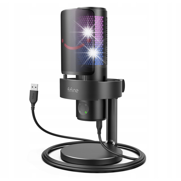 Microfon PC Fifine A9 USB RGB, directional, cu suport si pop-filtru