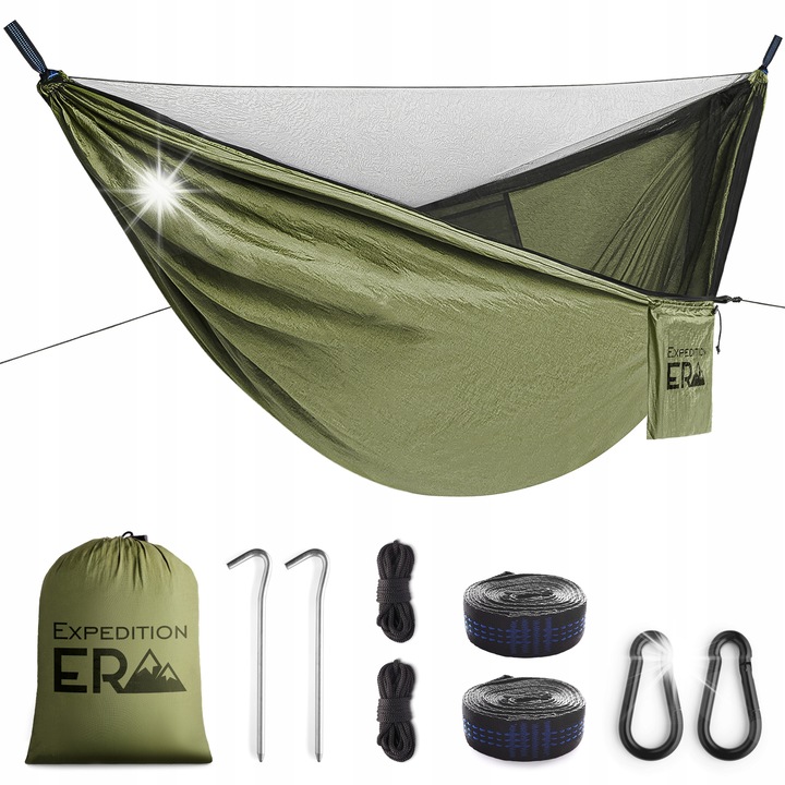 Хамак туристически 270x140 см, товароносимост 200 кг, с мрежа против комари, за къмпинг и градина