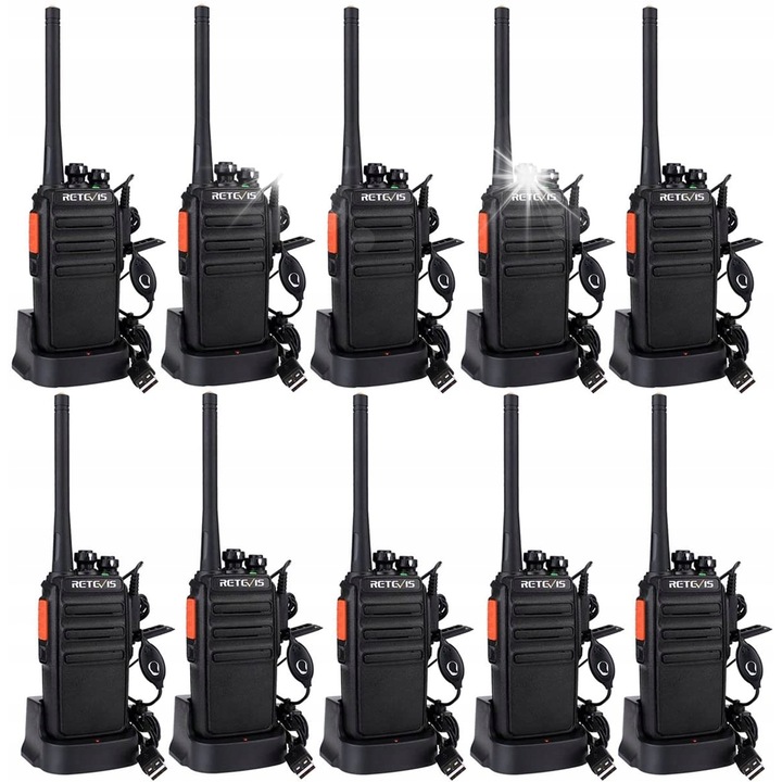 Retevis RT24 Walkie Talkie, set 10 buc, PMR446, 16 canale, negru, 23x3.4x6.2cm