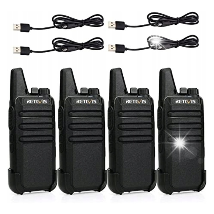 Set 4 Walkie Talkie RT622, PMR446, 16 canale, VOX, 3 km, negru, 113g