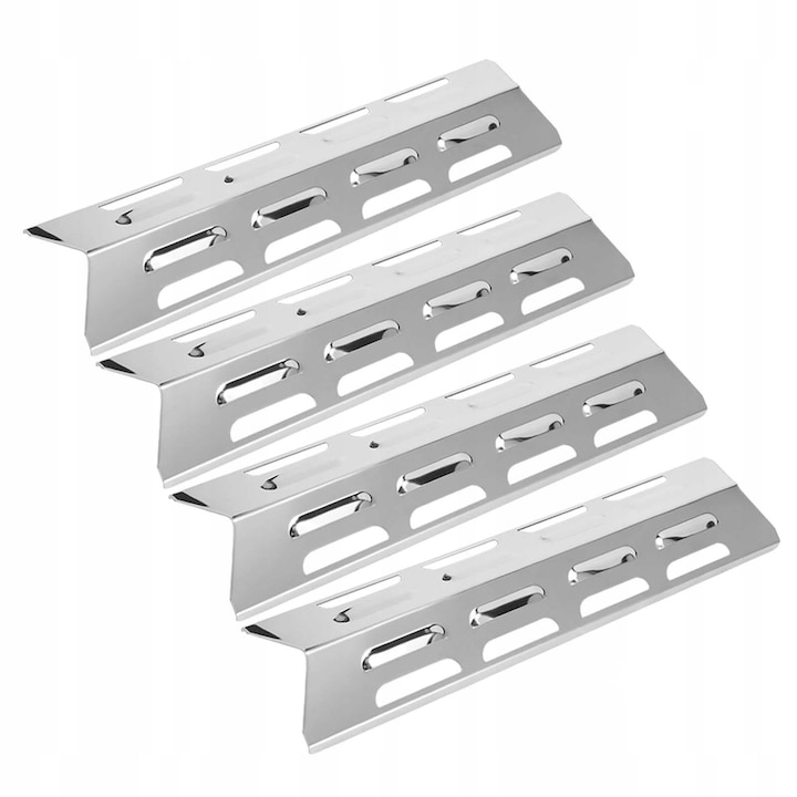 Set 4 placi de incalzire din otel inoxidabil pentru gratar, argintii, 408x98x32mm