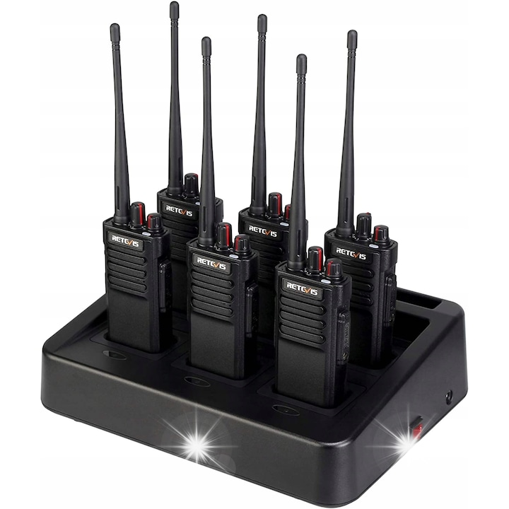Set Walkie Talkie Retevis RT29, 16 canale, 3200 mAh, negru, 5 km, dimensiuni 5,8x3,8x15,1 cm