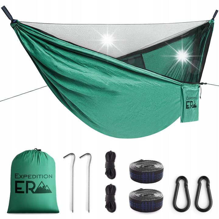 Туристически хамак 270x140 см, капацитет 200 кг, с карабинери, за къмпинг и градина