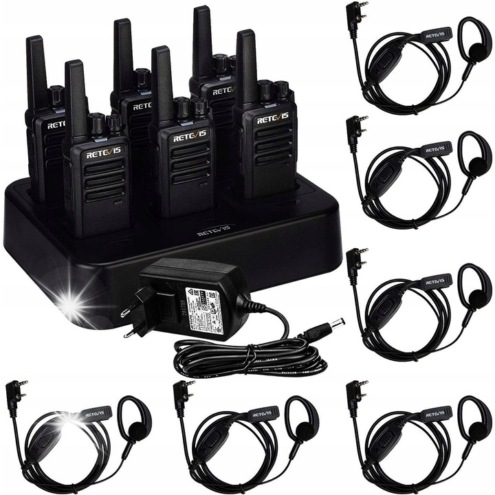 Walkie Talkie Retevis RT668 Set 6, PMR446, 1200mAh, Culoare Neagra