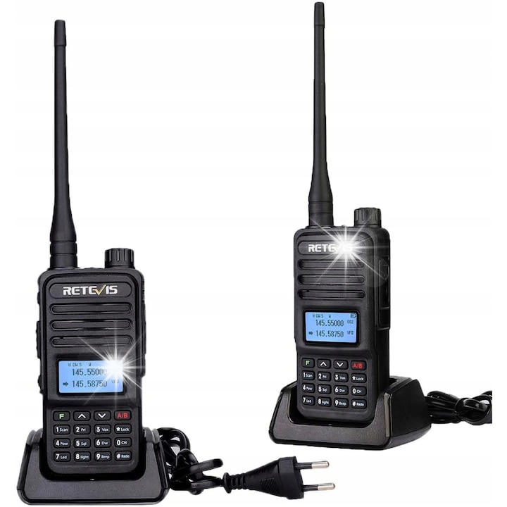 Set 2 Walkie Talkie Retevis RT85, Dual Band, 200 Canale, 1400mAh, Negru
