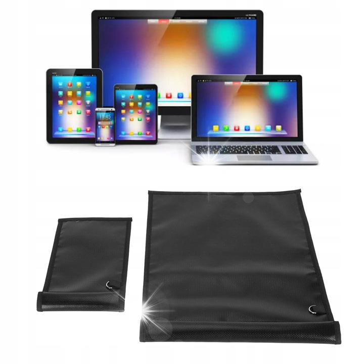 2 db Faraday táska szett, Kütyükhöz, Jelblokkoló, Tűz- és Vízálló, 33x26cm és 21x12cm, Fekete