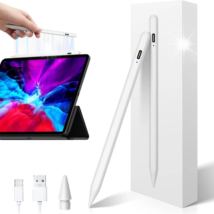 Rysik universal pentru tablete, cu magnet, alb, tip C, 10 ore autonomie