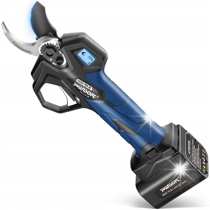 Foarfeca electrica de gradinarit Swansoft, 16.8V, 4A, 2 lame, greutate 650g, set complet