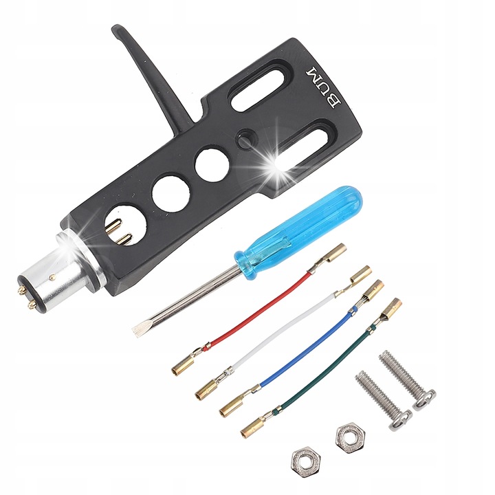 Suport universal pentru cap gramofon LP, set cu 4 cabluri, negru, 6,3x4cm