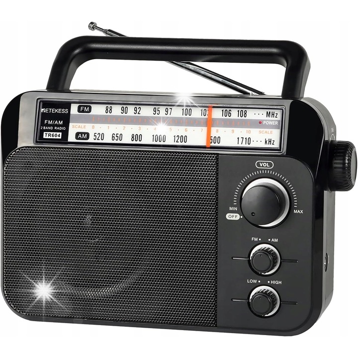 Преносимо радио Retekess TR604, FM AM, голям 3,5-инчов високоговорител, захранване с променлив ток или 3 батерии, винтидж дизайн
