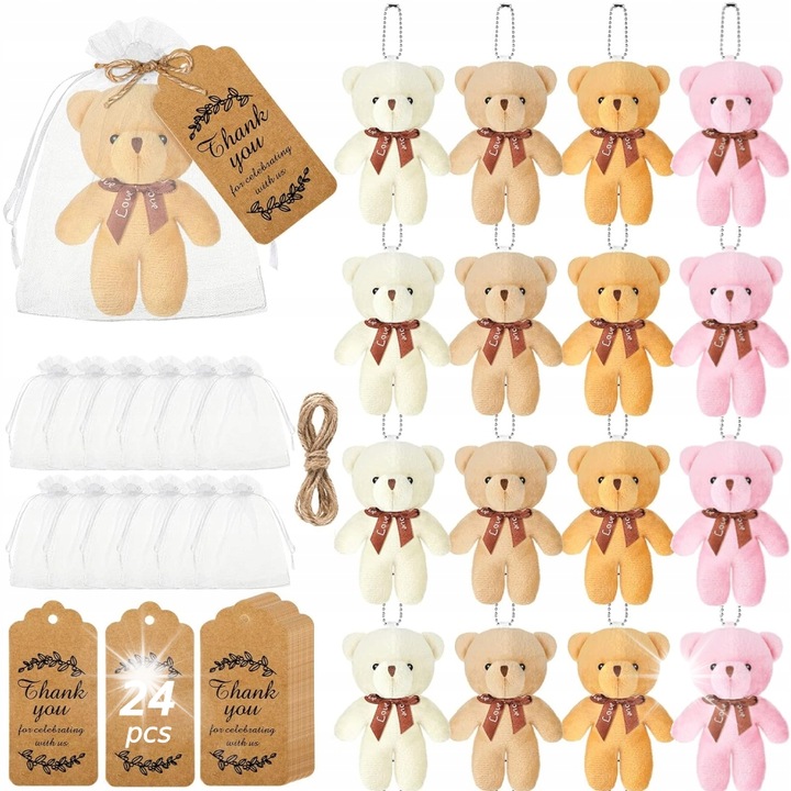 Set 73 Mini Misi, roz, alb, piersica, 12x7.5cm, etichete si saculeti organza