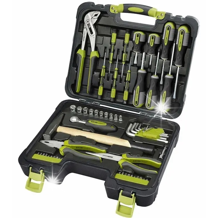 Set de unelte 57 piese, EXTOL, din otel CrV, cu trusa de transport, 29x37x8cm