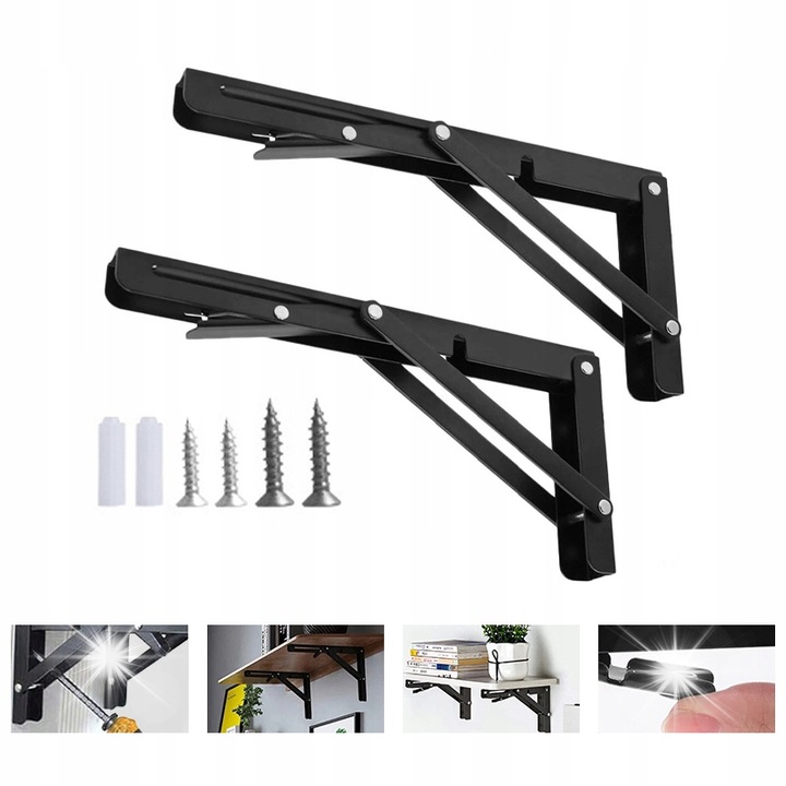 Set 2 suporturi raft, Pliabile, 400mm, Negru