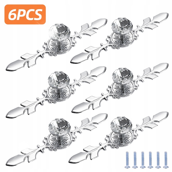 Set 6 manere dulap, Forma diamant, Argintiu