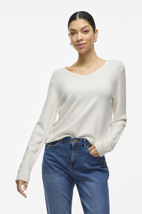 Vila, Pulover lejer cu decolteu in V, Gri deschis