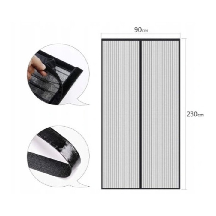 Mágneses szúnyogháló ajtóra, 90x230 cm, fekete