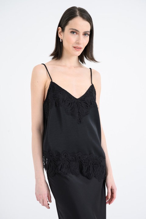 Vila, Шпиц топ-камизола с дантела, Черен