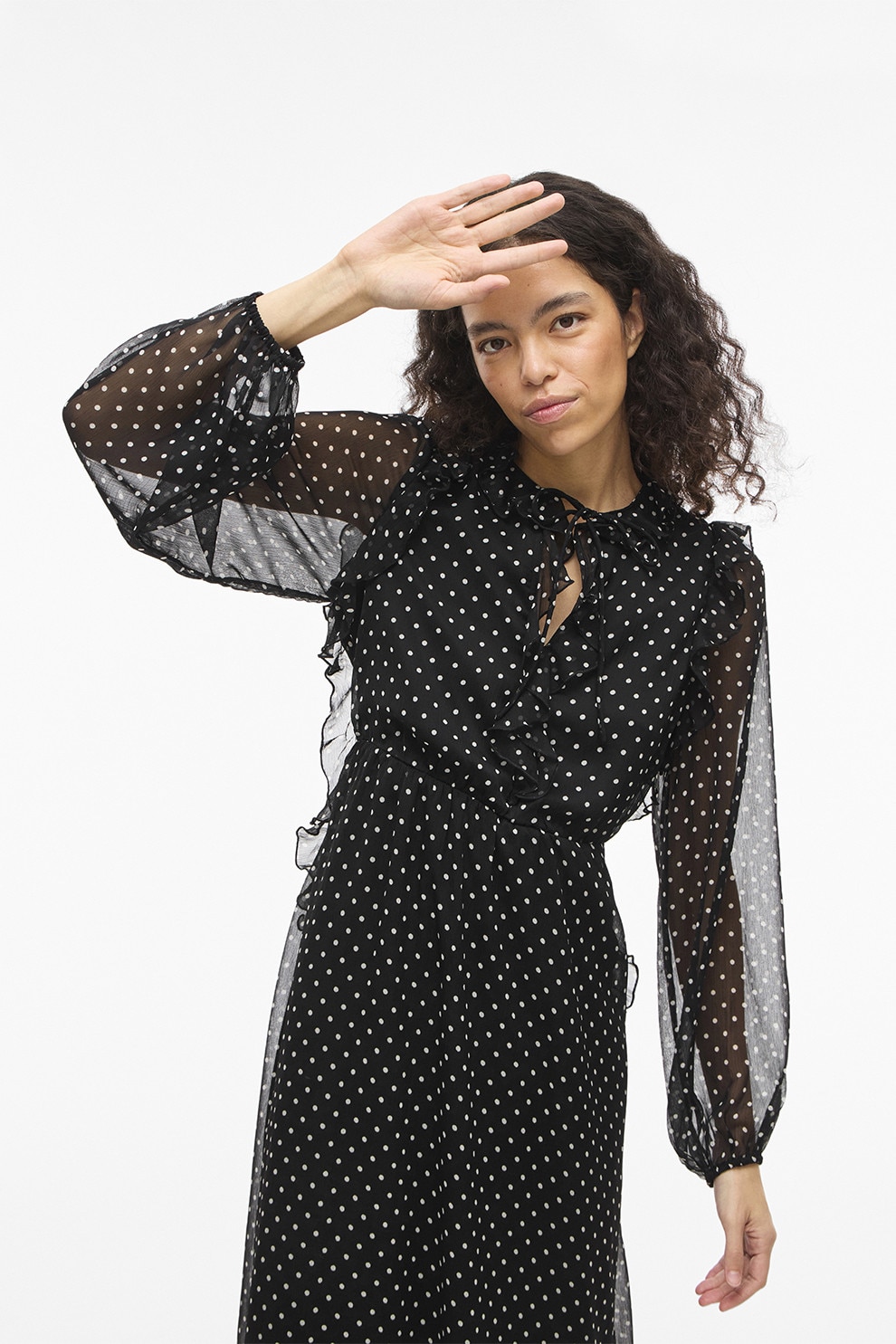 Vila, Rochie midi cu croiala A si buline, Negru, 36