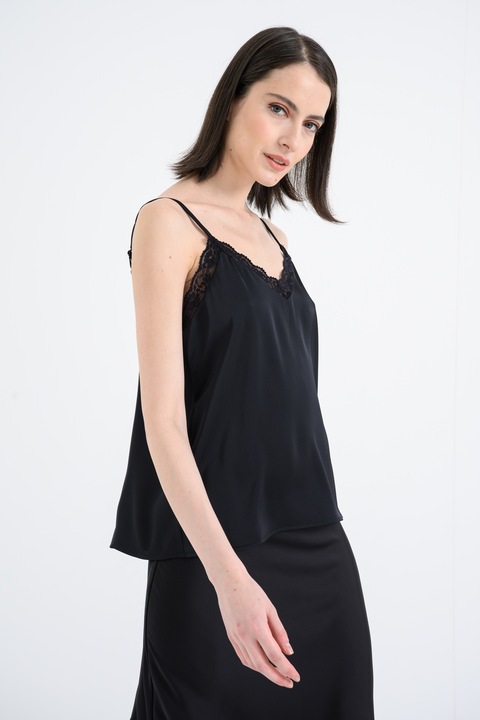Vila, Сатиниран топ с дантелена подплата, Черен