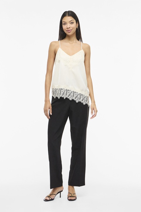 Vila, Top cu decolteu in V si insertii de dantela, Crem