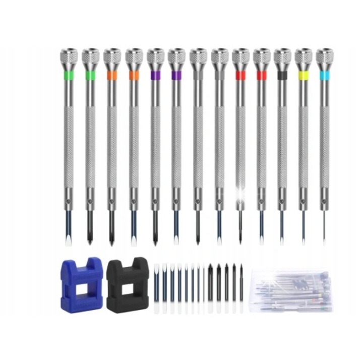 Комплект от 13 прецизни отвертки, размери 0,6-2,0 мм, ергономични, за електроника, часовници, очила
