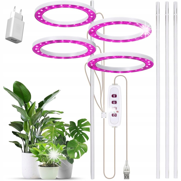 Lampa LED pentru plante cu timer, 5 niveluri de luminozitate, multicolor