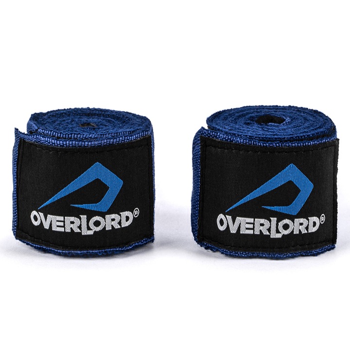Bandaj bokserski Overlord 3,5 m, albastru, material bumbac si elastan, prindere hook & loop