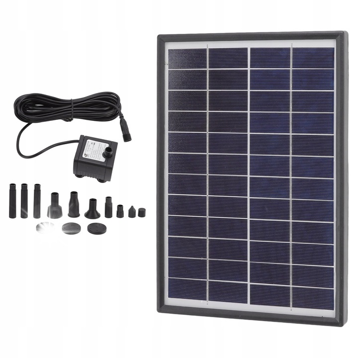 Pompa fantana solara 450L/H, ABS, set cu duze, pentru gradina