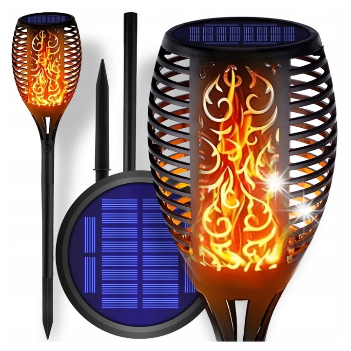 Lampa solara de gradina, 78 cm, efect flacara, neagra, set de 1 buc.