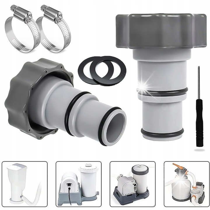 Set 2 adaptoare pentru furtunuri cu filet 1,5 si 1,25 inch, accesorii piscina