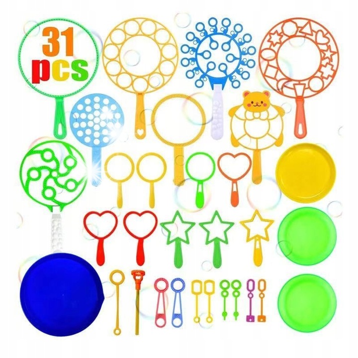 31x Szappanbuborék Készítő Eszköz Készlet, Különböző Formák, Többszínű