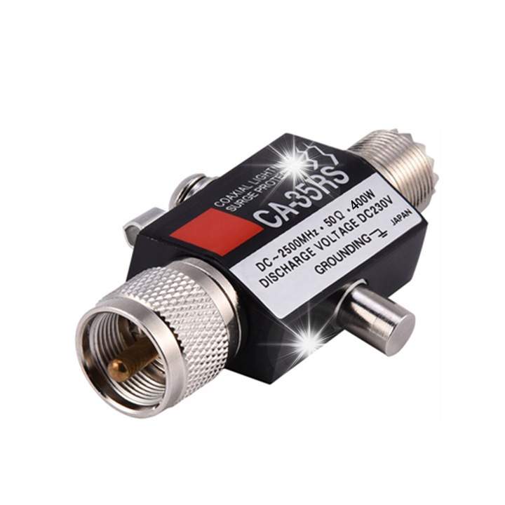 Koaxiális túlfeszültségvédő, CA-35RS modell, 400W, 230V, 78x41x20mm, fekete