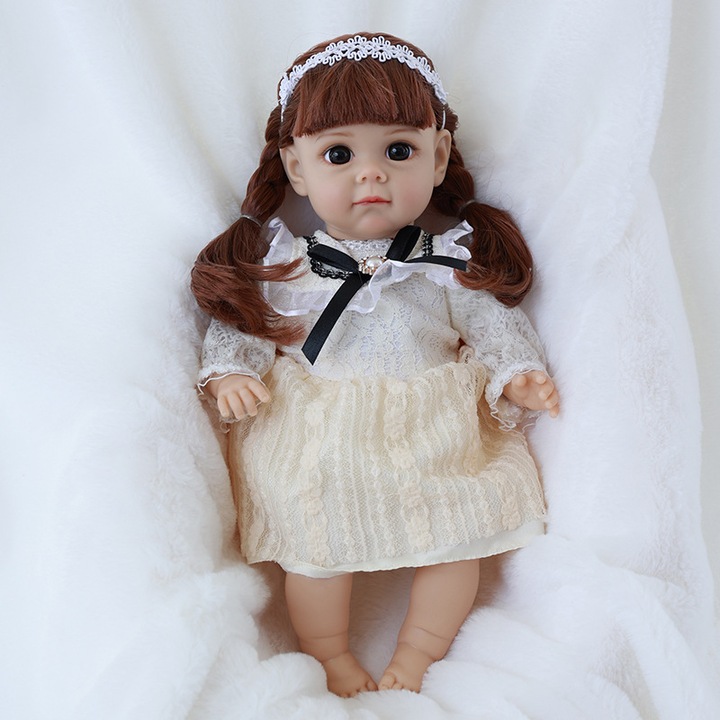 Кукла симулация на преродено бебе, 35x18x13см, златна рокля, комплект