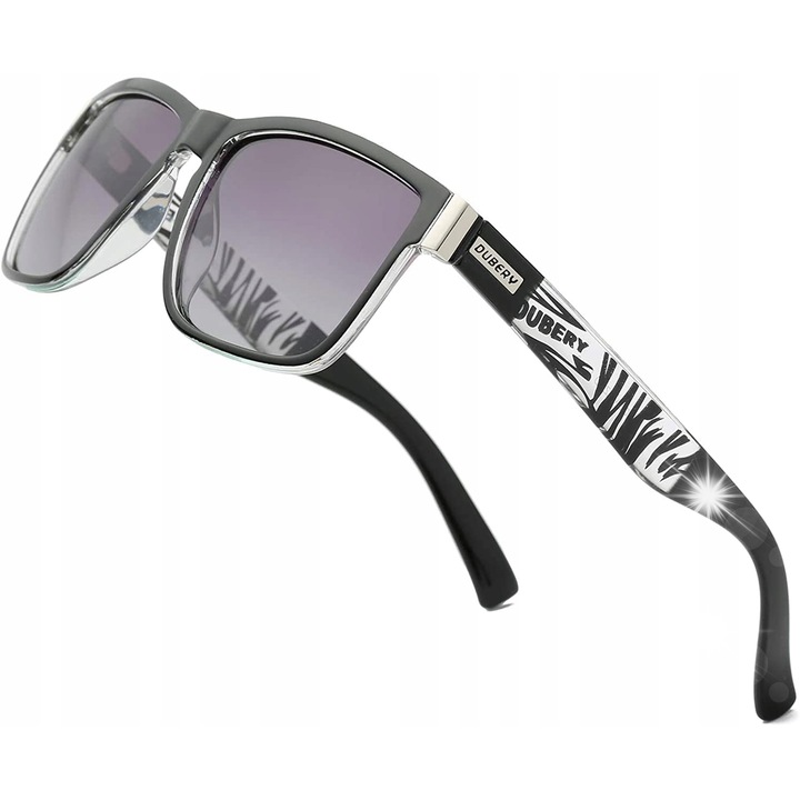 Ochelari de soare unisex Dubery, polarizati, UV-400, alb/negru