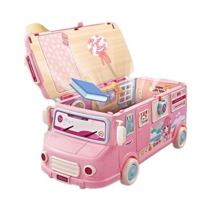 Комплект играчка за кукла с автобус, 1 кукла, 2 принцеси, LED светлинна лента, многоцветен