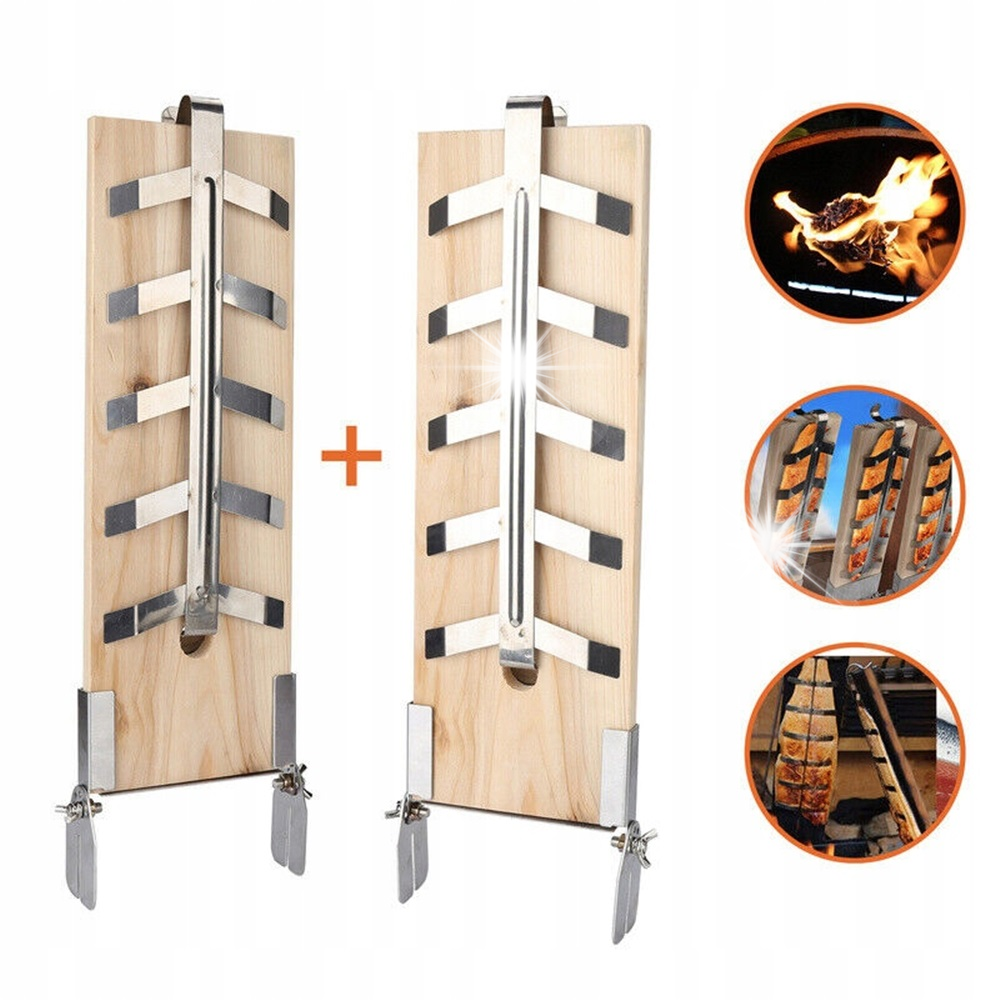 Set 2 placi de gratar din lemn de cedru pentru somon, cu suport reglabil, argintiu/maro