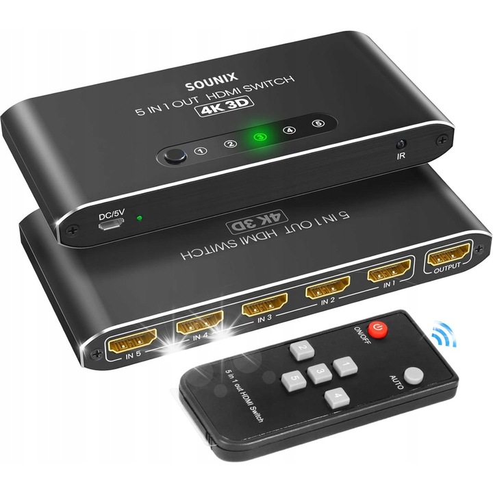 Splitter-comutator SOUNIX 5x HDMI, 4K, 3D, 1080p@60Hz