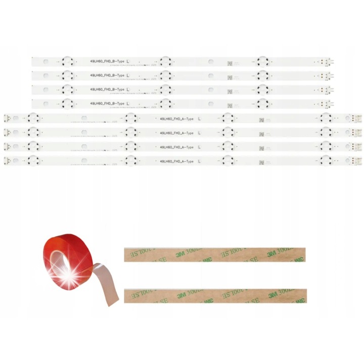 Set complet benzi LED 8 bucati pentru TV LG 49LH604V 49LH615V 49LH630V, dimensiuni 49x49cm