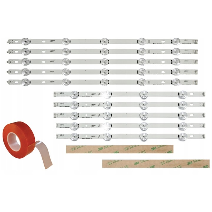 Benzile LED pentru televizor, set complet, 10 bucati, 5x A 458.5mm, 5x B 568.5mm, multicolor
