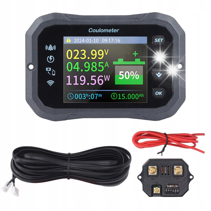 Monitor baterii WiFi 10-100V 0-50A, ecran LCD 2,4 inch, detectie bidirectionala, set complet