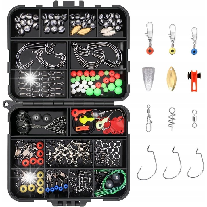 Teljes horgász kiegészítő és csali készlet, 191 darab, rozsdamentes, többszínű