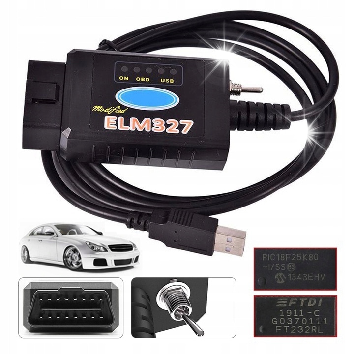 Interfata diagnostica ELM327 OBD2 pentru Ford si Mazda, suporta CAN HS/MS, USB, 25K80
